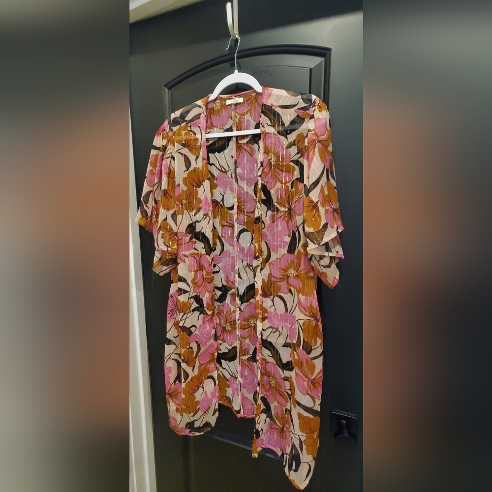 Maurices Pink and Brown Floral Kimono